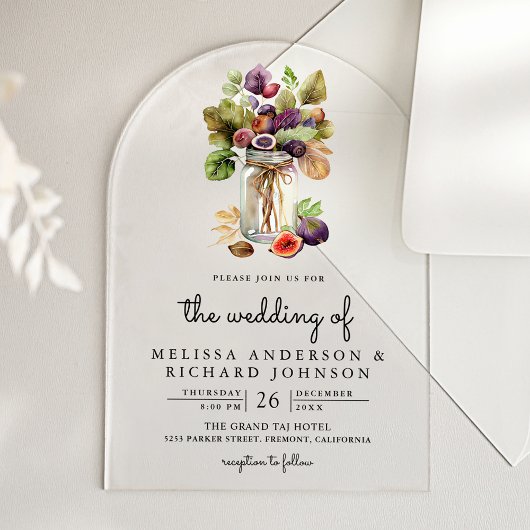 Invitations En Acrylique Mariage Bocal en Figues Violettes Rustique