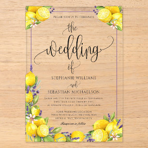 Invitations En Acrylique Mariage Bohème Aquarelle Citron Lavande