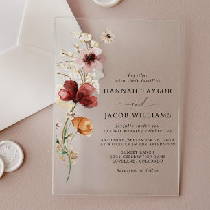 Invitations En Acrylique Mariage Bohème Automnal aux Fleurs Sauvages
