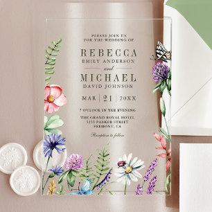 Invitations En Acrylique Mariage Bohème aux Fleurs Sauvages