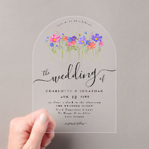 Invitations En Acrylique Mariage Bohème aux Fleurs Sauvages Vibrantes et Co
