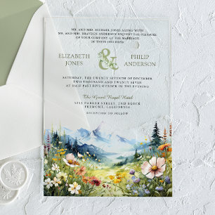Invitations En Acrylique Mariage Bohème Champêtre de Montagne aux Fleurs Sa