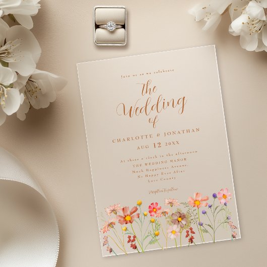 Invitations En Acrylique Mariage Bohème Champêtre Fleur Sauvage d'Automne