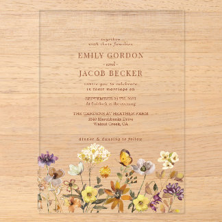 Invitations En Acrylique Mariage Bohème Crème d'Ivoire à la Fleur Sauvage F