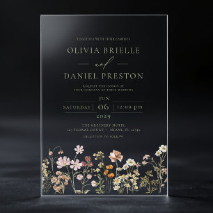 Invitations En Acrylique Mariage Bohème de Jardin de Fleurs Sauvages Vert S