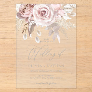 Invitations En Acrylique Mariage Bohème de Luxe Rose Poussiéreux & Rouge à
