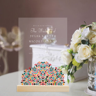 Invitations En Acrylique Mariage Bohème Ethnique aux Accents Botaniques Col