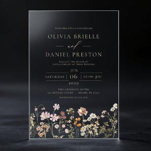 Invitations En Acrylique Mariage Bohème Fleur de Champ Taupe