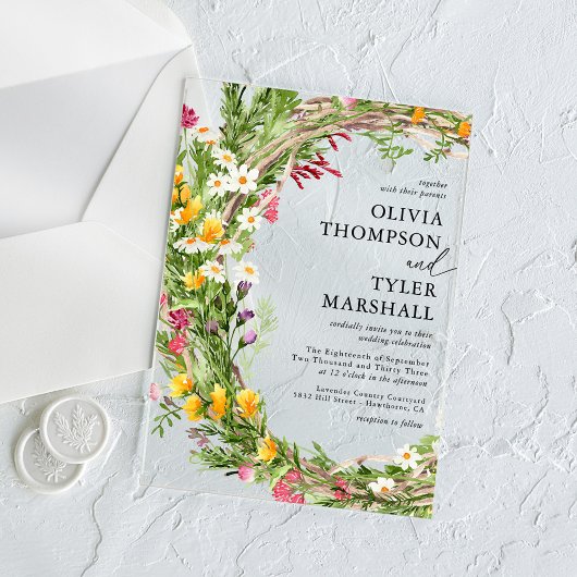 Invitations En Acrylique Mariage bohème Fleur sauvage rustique