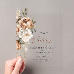 Invitations En Acrylique Mariage Bohème Floral Automnal en Terracotta Rusti