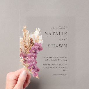 Invitations En Acrylique Mariage Bohème Floral Violet
