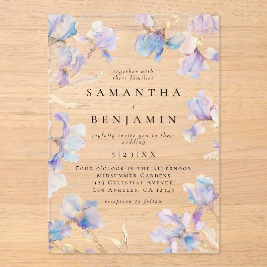 Invitations En Acrylique Mariage Bohème Iris (Recto)