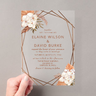 Invitations En Acrylique Mariage Bohème Pampas Terracotta