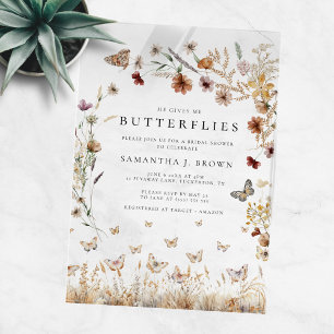 Invitations En Acrylique Mariage Bohème Rustique Fleurs Papillons
