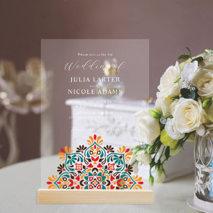 Invitations En Acrylique Mariage Bohème Rustique Mandala Floral Soleil Leva