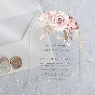 Invitations En Acrylique Mariage Bohème sous l'Arche de Roses Blush