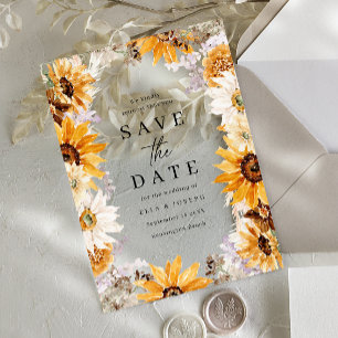 Invitations En Acrylique Mariage Bohème Tournesols Soleil Enregistrer La Da
