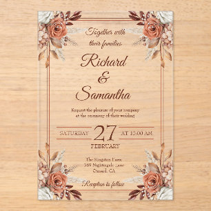 Invitations En Acrylique Mariage Boho à cadre floral rustique
