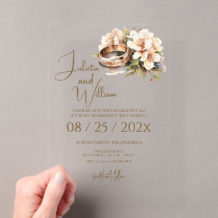 Invitations En Acrylique Mariage Boho avec Anneaux