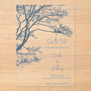 Invitations En Acrylique Mariage Boho d'arbre simple bleu