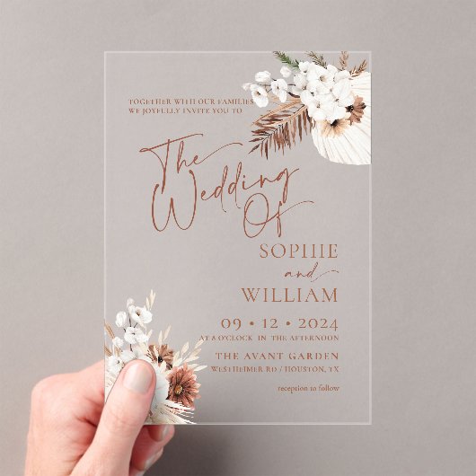 Invitations En Acrylique Mariage Boho Pampas (In situ (ordinateur de poche))