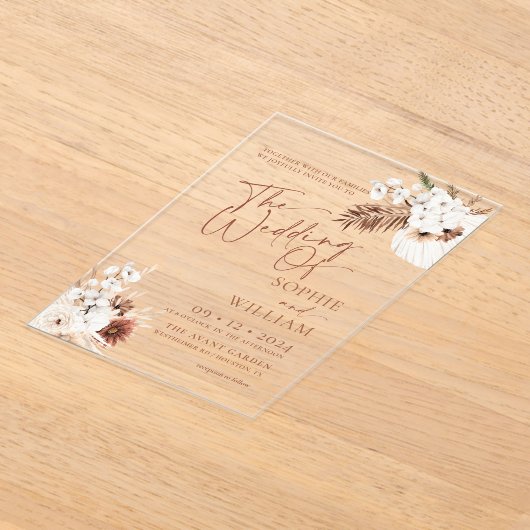 Invitations En Acrylique Mariage Boho Pampas (Poser)