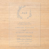 Invitations En Acrylique Mariage Boho vert minimal à feuilles bleues (Recto)