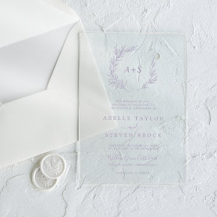 Invitations En Acrylique Mariage Boho vert vert à feuilles minces pourpres