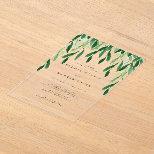 Invitations En Acrylique Mariage botanique à feuilles vertes (Poser)