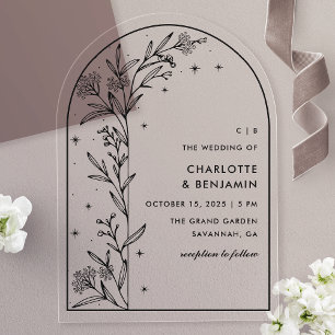 Invitations En Acrylique Mariage Botanique à l'Arche Céleste Étoilée Noire