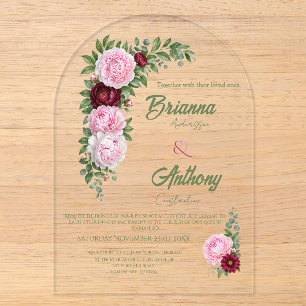Invitations En Acrylique Mariage botanique au Merlot d'arche romantique et