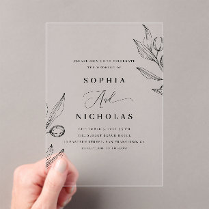 Invitations En Acrylique Mariage Botanique aux Olives Élégante Végétation