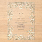 Invitations En Acrylique Mariage botanique avec monogramme et Gypsophile (Recto)