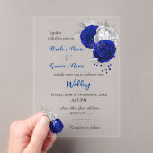 Invitations En Acrylique mariage botanique bleu et argent royal (In situ (ordinateur de poche))