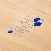Invitations En Acrylique mariage botanique bleu et argent royal (Poser)