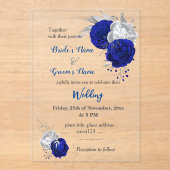Invitations En Acrylique mariage botanique bleu et argent royal (Recto)