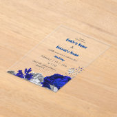 Invitations En Acrylique mariage botanique bleu et argent royal (Poser)