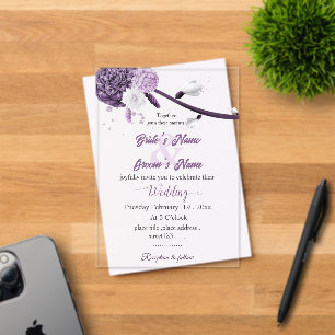 Invitations En Acrylique mariage botanique de fleurs violettes romantique