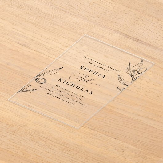 Invitations En Acrylique Mariage botanique d'olivier | Élégante verdure ita (Poser)