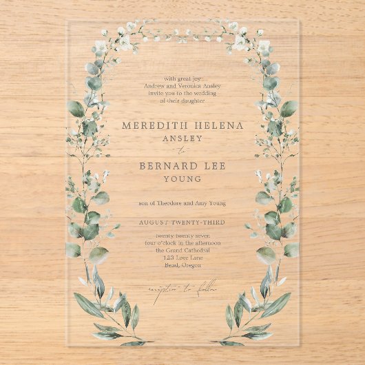 Invitations En Acrylique Mariage botanique élégant (Recto)