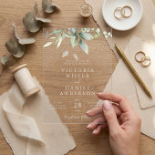 Invitations En Acrylique Mariage botanique Feuille Eucalyptus Green