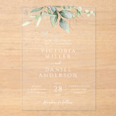 Invitations En Acrylique Mariage botanique Feuille Eucalyptus Green (Recto)