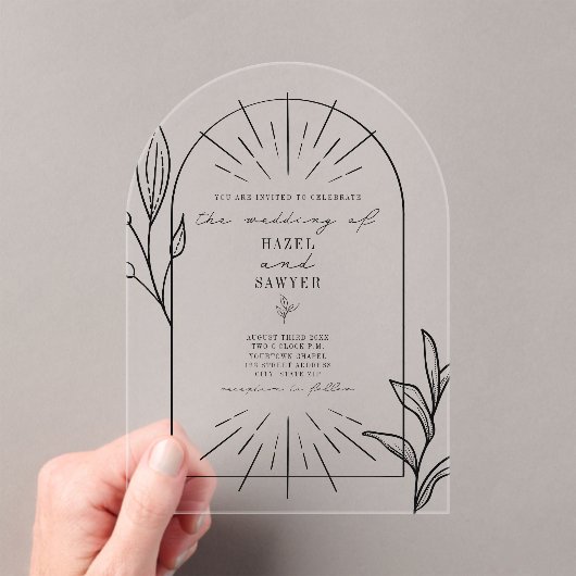 Invitations En Acrylique Mariage botanique Line Art Arch (In situ (ordinateur de poche))