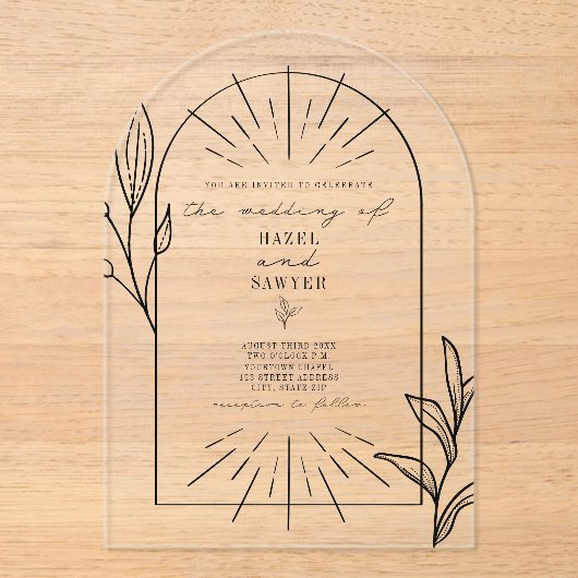 Invitations En Acrylique Mariage botanique Line Art Arch (Recto)