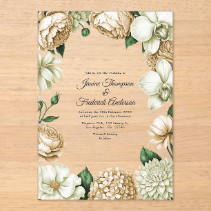 Invitations En Acrylique Mariage botanique moderne Champagne et ivoire