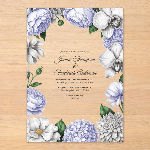 Invitations En Acrylique Mariage botanique moderne lavande et argent