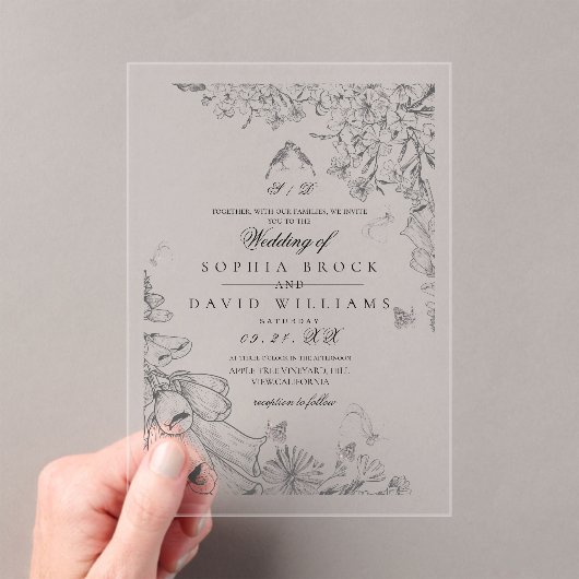 Invitations En Acrylique Mariage Botanique Rustique Blanc Classique (In situ (ordinateur de poche))