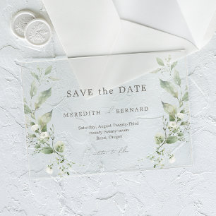 Invitations En Acrylique Mariage botanique simple et élégant Enregistrer la