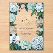 Invitations En Acrylique Mariage Brouillard côtier/Teinte de mousse marine (Recto)