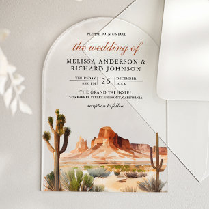 Invitations En Acrylique Mariage Cactus Montagne Désert Aquarelle